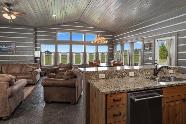 Smart TV, fireplace, foosball