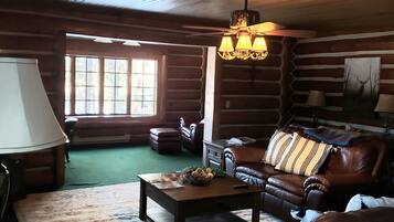 Een smart-tv, een open haard en boeken