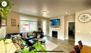 Smart TV, fireplace, offices, computer monitors