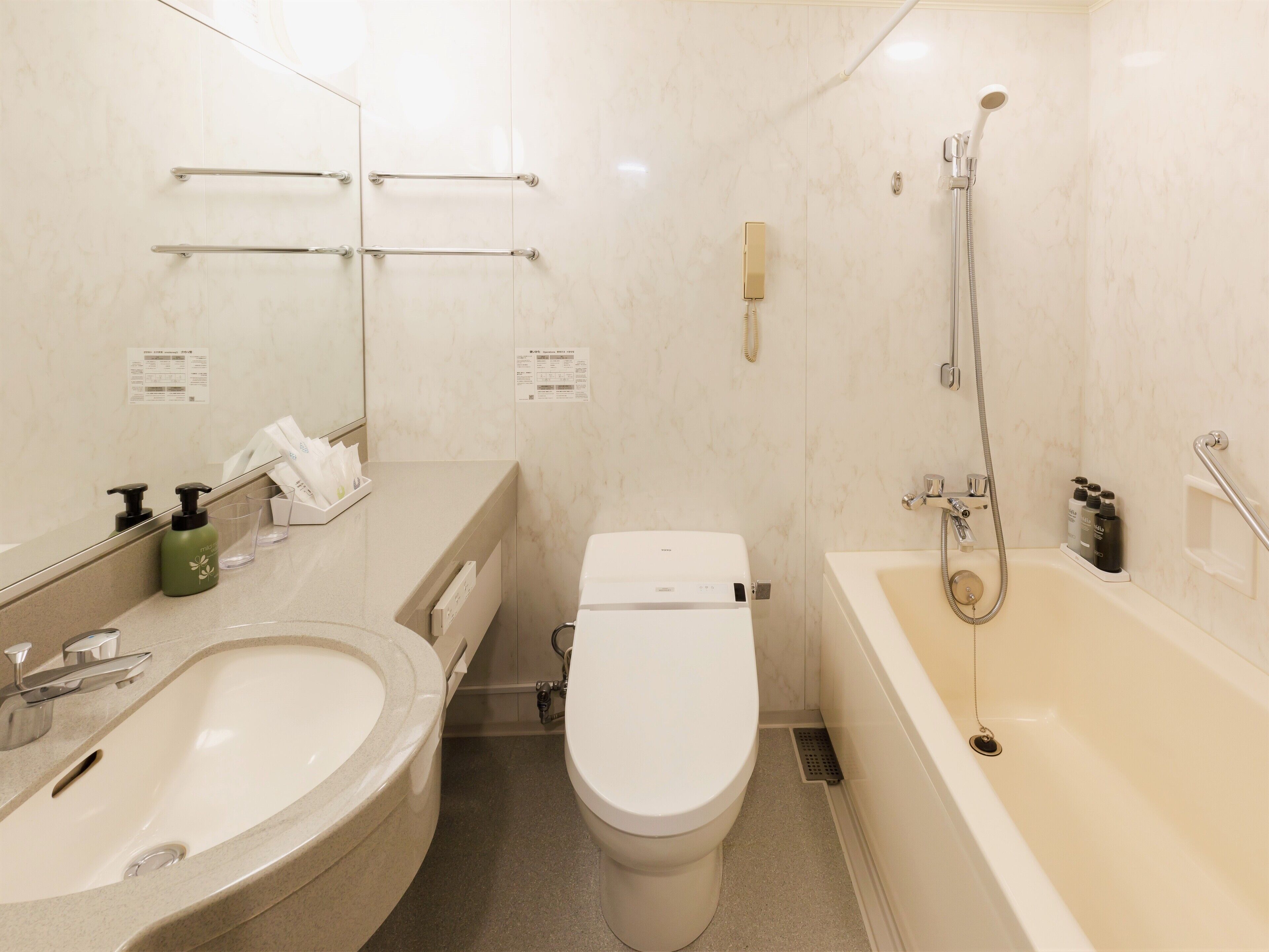 free toiletries, hair dryer, slippers, electronic bidet