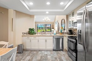 Fridge, microwave, oven, dishwasher