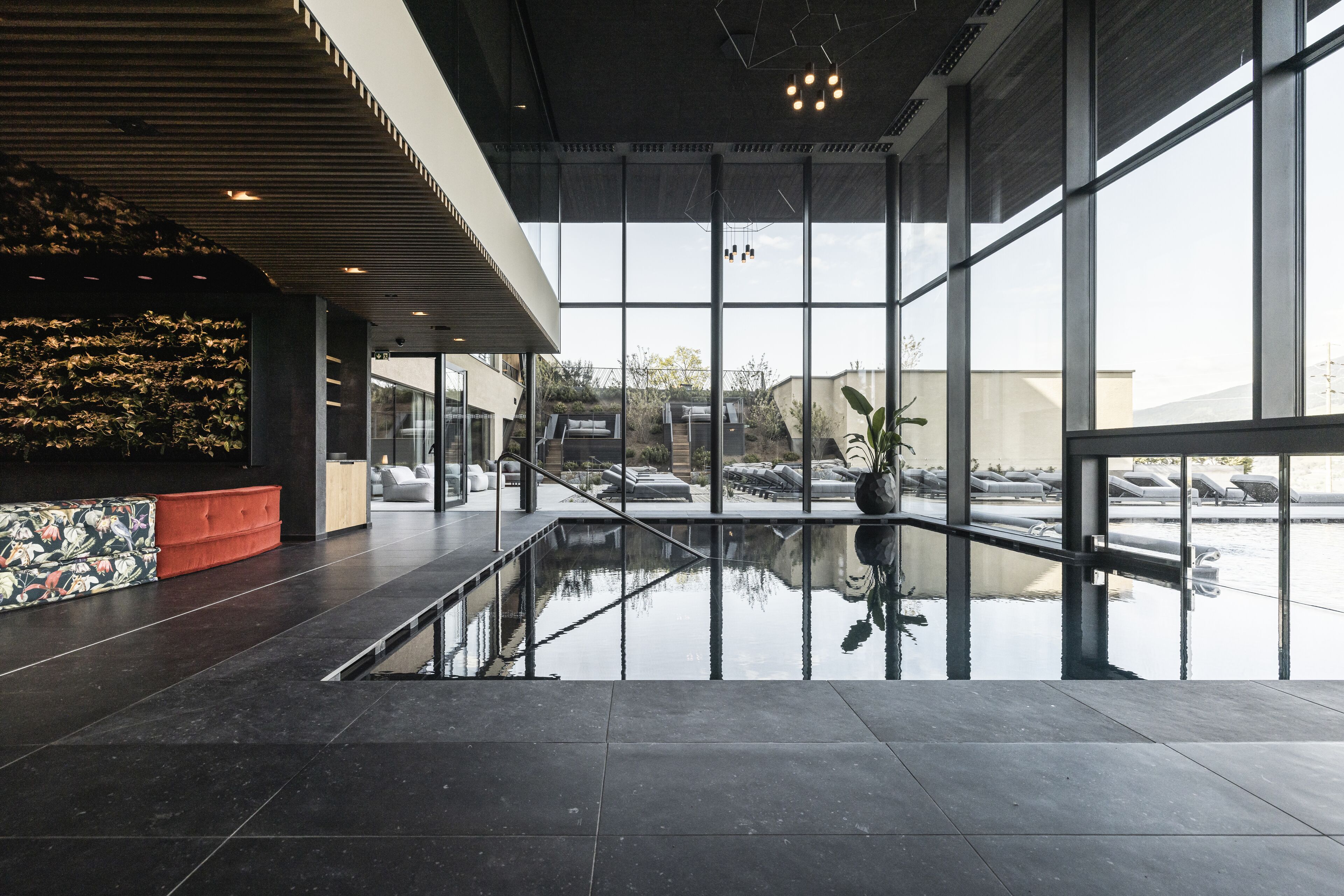 Indoor pool, outdoor pool, pool umbrellas, sun loungers