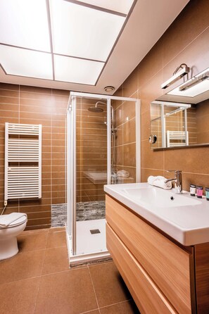 Ducha, secador de pelo y toallas