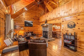 Smart TV, fireplace, DVD player, video library