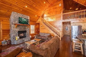 Smart TV, fireplace, DVD player, foosball