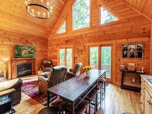 Smart TV, fireplace, video games, DVD player