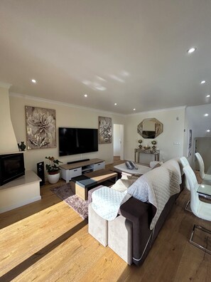 Télévision, cheminée, baby-foot, chaßne hi-fi