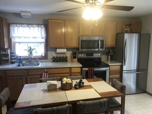 Fridge, microwave, dishwasher, coffee/tea maker