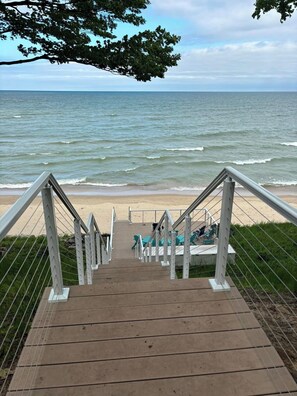 On the beach, sun loungers, beach towels - Spectacular Lake Michigan Views/Beach Access from Douglas Lakeshore Beach House (Douglas)