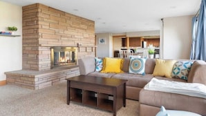 Smart TV, fireplace, foosball