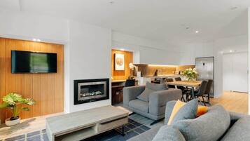 TV, fireplace, DVD player, stereo