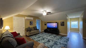 Smart TV, DVD player, books, video library