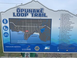 A map of the Opunake Loop Trail with various points of interest and supported organizations. - The Bach on Dorset 🌊 (Opunake)