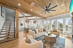 Smart TV, fireplace, table football