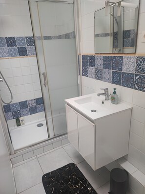 Shower, hair dryer, towels, soap - Apartment with garden (Saint-Maur-des-Fossés)