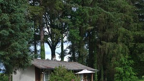 A small house with a gravel driveway leading to a covered patio area with outdoor seating. - Discovering the Périgord, Haute-Vienne and Corrèze regions  (Ladignac-le-Long)