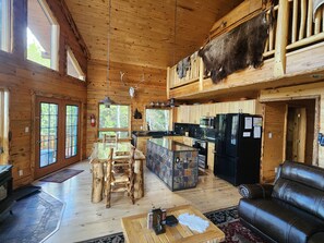 Smart TV, fireplace, DVD player, books