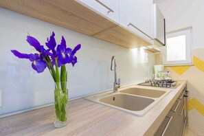 Fridge, microwave, oven, stovetop - Holiday home with 3 apartments for 5 to 15 people (Grebaštica)