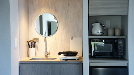 Fridge, microwave, stovetop, electric kettle. fav ISE