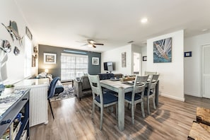 Smart TV, fireplace, video games, books