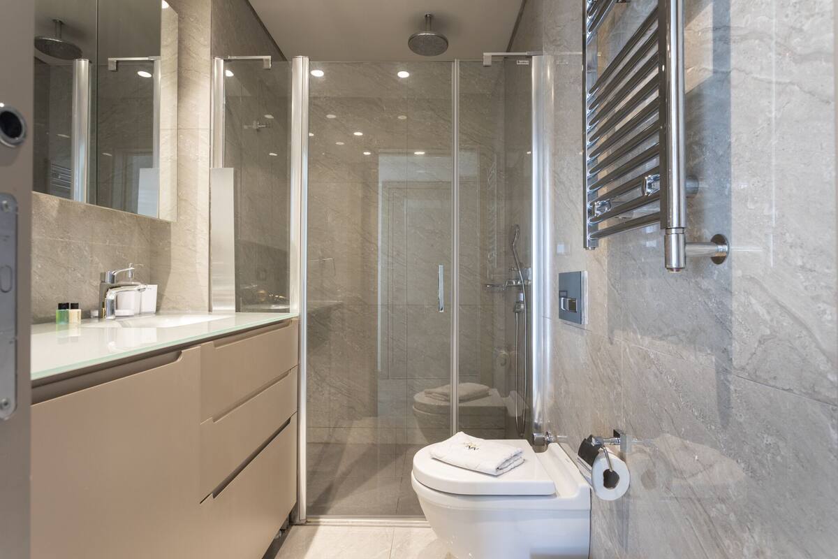 Deluxe Apartment, 1 Bedroom, City View | Bathroom | Shower, hair dryer, towels