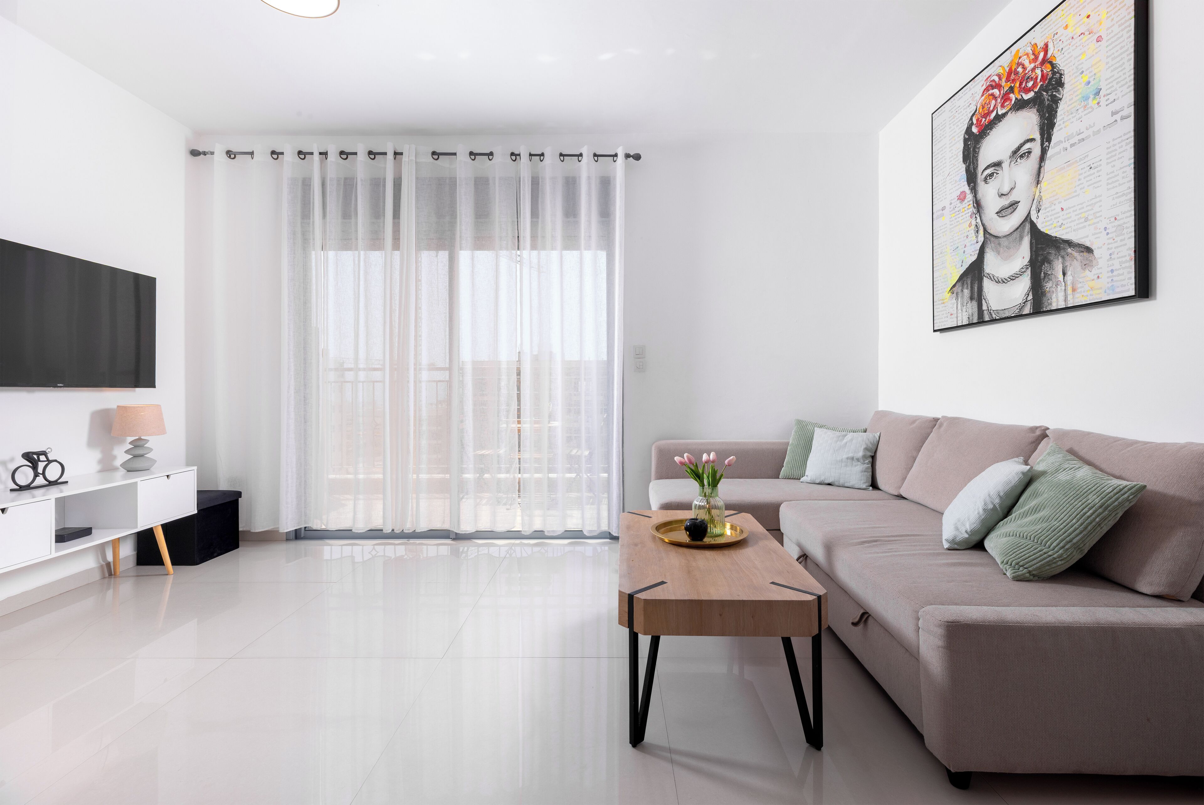 Comfort Apartment, 1 Double Bed, Balcony, City View | Living area | 55-inch flat-screen TV with cable channels, TV