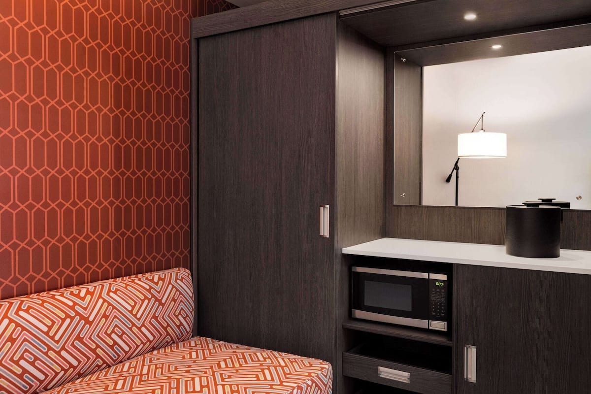 1 bedroom, desk, laptop workspace, iron/ironing board