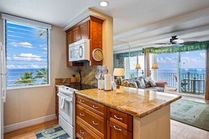 Fridge, microwave, dishwasher, coffee/tea maker