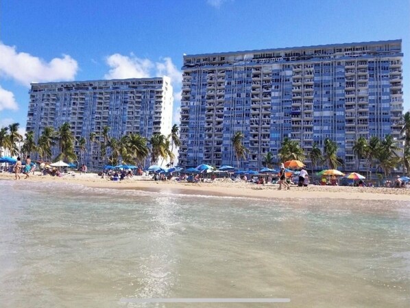 On the beach, beach towels