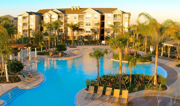 Relax by the resort's central pool surrounded by lounge areas and sun loungers.