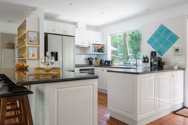 Fridge, microwave, oven, dishwasher