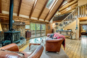 Televisión, chimenea y libros 