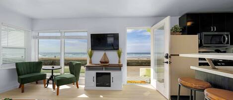 TV, fireplace, offices