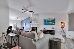 TV, fireplace, Hulu, streaming services