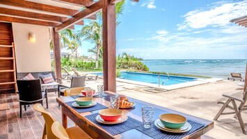Patio with an outside dining area