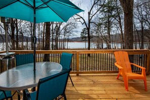 Enjoy a meal or relax with a drink on the deck overlooking the water.