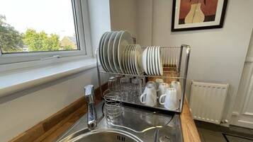 Fridge, microwave, oven, electric kettle