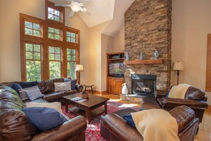 TV, fireplace, DVD player, foosball
