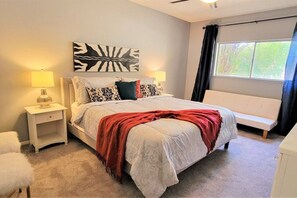 2 bedrooms, desk, iron/ironing board, travel cot