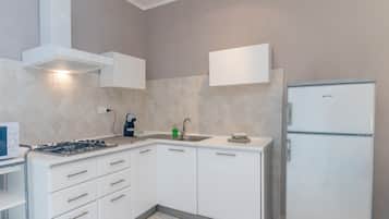 Frigorifero, microonde, piano cottura, lavastoviglie