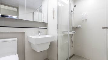 Shower, free toiletries, hair dryer, slippers