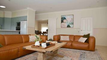 TV, fireplace, smart speakers