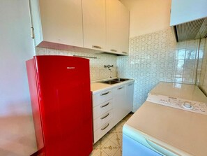 Fridge, stovetop, cookware/dishes/utensils