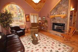 Cheminée, lecteur de DVD, table de tennis de table