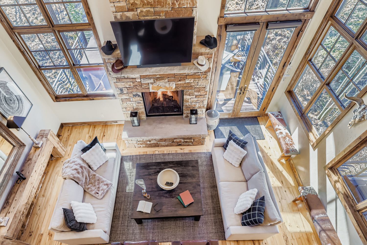 Flat-screen TV, fireplace, offices