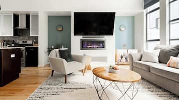 TV, fireplace, offices