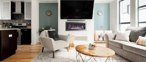 TV, fireplace, offices