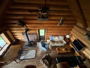Smart TV, fireplace, DVD player, books