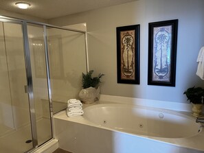 Ensemble douche/baignoire, baignoire à jets, sèche-cheveux