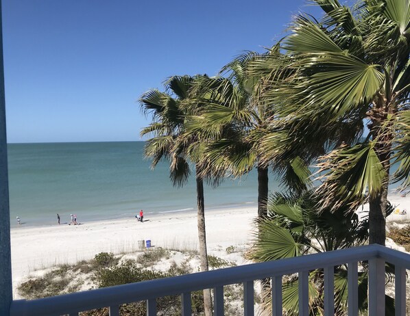 On the beach, sun loungers, beach towels
